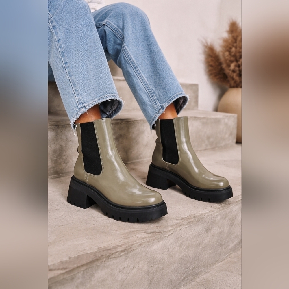 PrettyLittleThing Chunky Chelsea Boots Olive Green Lug Sole EU 40 US 9/9.5